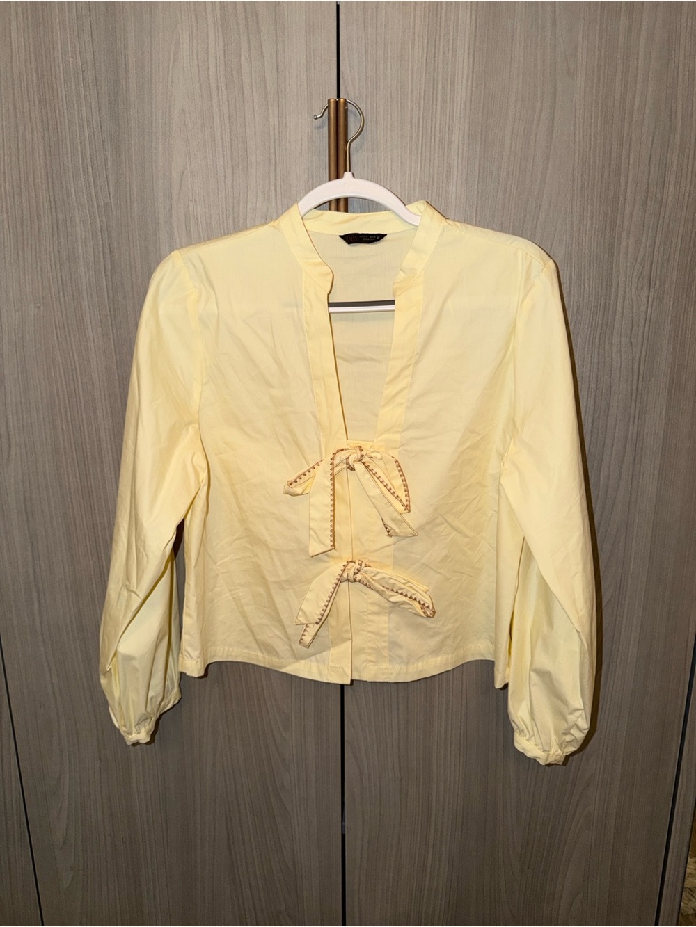 Zara Pale Yellow Tie-Front Blouse